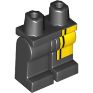 Lego Hips and Black Legs with Narrow and Wide Double Yellow Stripes on Left Leg Print / Black