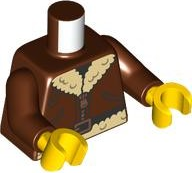 Lego Torso Aviator Bomber Jacket with Pockets, Copper Zipper and Tan Fur Collar and Lining, Black Belt with Buckle Pattern / Reddish Brown Arms / Yellow Hands