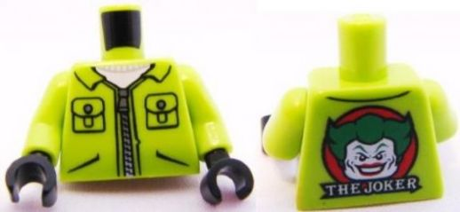 Lego Torso Batman Jacket with Pockets and Zipper, Joker Head on Red Circle and 'THE JOKER' on Back Pattern / Lime Arms / Black Hands