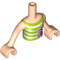 Lego Minidoll Torso Girl with Medium Green and White Striped Top with Magenta Dolphin and Starfish Print, Light Nougat Arms and Hands / Light Nougat