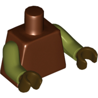 Lego Torso, Olive Green Arms, Dark Brown Hands / Reddish Brown