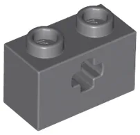 Technic, Brick 1 x 2 with Axle Hole / Dark Bluish Gray