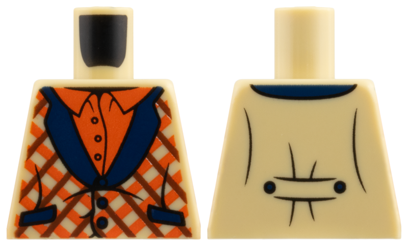 Lego Torso Vest with Dark Blue Collar and Pockets over Reddish Orange Shirt Pattern