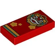 Tile 1 x 2 with Chinese New Year Dragon and Bright Orange Flowers Print / Red