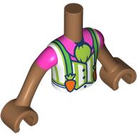 Lego Minidoll Torso Boy with Medium Nougat Arms and Hands with White/Lime Vest, Bright Green Suspenders with Carrots, Dark Pink Shirt print / Medium Nougat