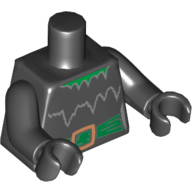 Lego Torso Witch with Torn Collar and Green Belt with Gold Buckle Print, Black Arms and Hands / Black
