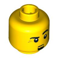Lego Minifig Head Artist, Eyebrows, Raised Left Eyebrow, Goatee, White Pupils Print / Yellow