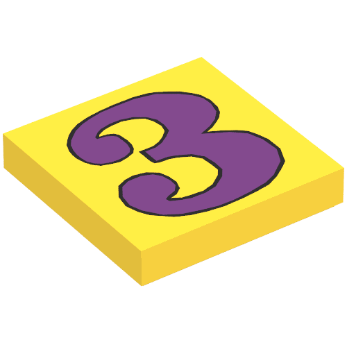 Lego Tile 2 x 2 with Number 3 Purple Pattern / Yellow