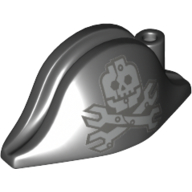 Lego Hat Pirate Bicorne with Robotic Jolly Roger Skull and Cross Spanners with Rivets Print / Black