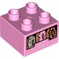 Lego Duplo Brick 2 x 2 with 3 Donuts Print / Bright Pink