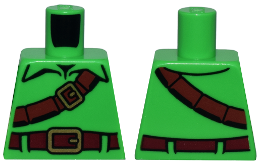 Lego Torso Tunic, Reddish Brown Strap and Dark Red Belt with Gold Buckles Pattern
