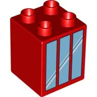 Duplo Brick 2 x 2 x 2 with Window 3 Pane Print / Red