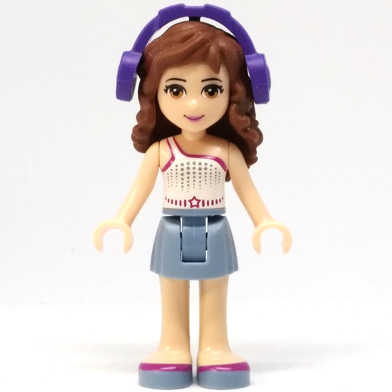 Lego Olivia - White Top, Sand Blue Skirt, Headphones