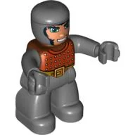 Duplo Figure with Rounded Head with Dark Bluish Gray Legs, Brown Chest, Dark Bluish Gray Arms, Dark Bluish Gray Hands (Phoenix Soldier) / Reddish Brown