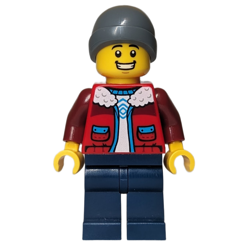 Lego Red Torso, Dark Blue Legs, Dark Bluish Grey Beanie