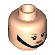 Lego Minifig Head Corporal Zuzanu Latt, Black Chin Strap, Dark Tan Eyebrows, Disgusted / Angry Print / Light Nougat