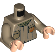 Lego Torso Jacket with Olive Green Scarf, Rebel Logo, 2 Pockets Front / Seams and Wrinkles Back Print, Dark Tan Arms, Light Nougat Hands / Dark Tan