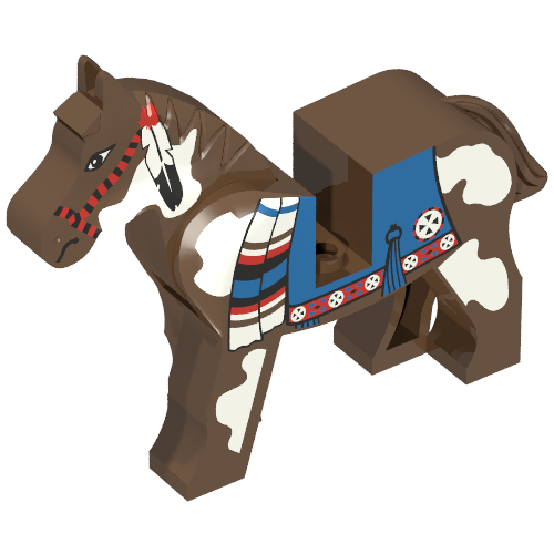 Lego Animal, Horse, Movable Head, Blue Blanket, Right Side Red Circle Print / Brown