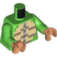 Lego Torso, Pixelated Turtle Chest print, Bright Green Arms, Nougat Hands / Bright Green