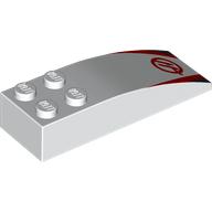 Lego Brick Curved 6 x 2 with Red 'H', Triangles print / White