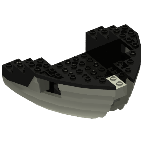 Lego Boat Hull Section, Small Bow 12 x 12 x 5 1/3 with Black Top [Complete Assembly] / Dark Gray