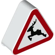 Duplo Brick 1 x 3 x 2 Triangle Road Sign with Deer Crossing Warning Print / White