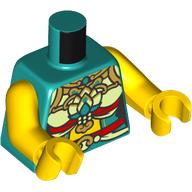 Lego Torso, Gold/Red/Yellowish Green Chinese Decorations print, Yellow Arms and Hands NO. 6404 / Dark Turquoise