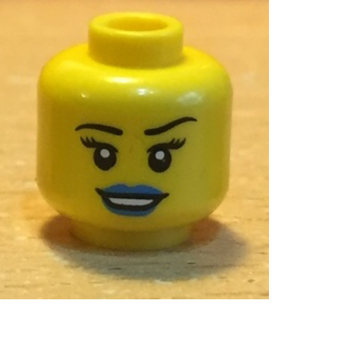 Lego Minifig Head, Eyelashes, Smile with Blue Lips Print [Hollow Stud] / Yellow