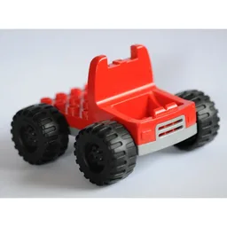 Duplo Truck with 4 x 4 Flatbed Plate and Jumbo Wheels with Light Gray Base / Red
