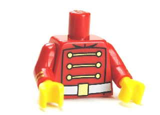 Lego Torso Toy Soldier Uniform with 3 Gold Chains, 6 Buttons and White Belt with Gold Buckle Pattern / Red Arms with Gold Stripes Pattern / Yellow Hands