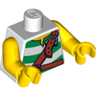 Lego Torso Tunic with Green Stripes and Leather Straps Print, Yellow Arms and Hands / White