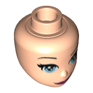Lego Minidoll Head with Blue Eyes and Magenta Lips with Smirk Print / Light Nougat