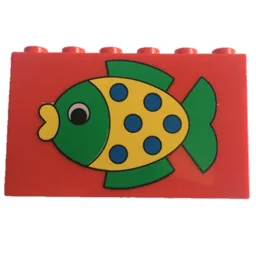 Brick 2 x 6 x 3 with Green and Yellow Fish Print / Red