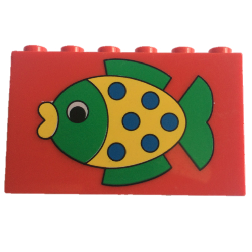 Lego Brick 2 x 6 x 3 with Green and Yellow Fish Print