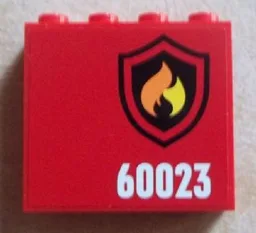 Panel 1 x 4 x 3 with Side Supports - Hollow Studs with Black and Yellow Fire Logo Badge and '60023' Pattern Model Right (Sticker) - Set 60023