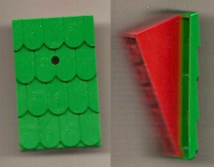 Lego Fabuland Roof Support Slope, 6 x 2 with Green Fabuland Roof Slope with Chimney Hole (787 / 789)