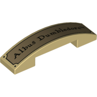 Lego Brick Curved 4 x 1 Double with No Studs with Dark Tan Sign, 'Albus Dumbledore' print / Tan