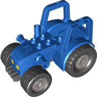 Lego Duplo Tractor (New Style) with 2 x 2 Studs on Hood and Yellow Headlights Print / Blue