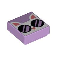 Lego Tile 1 x 1 with White Cat with Sunglasses print / Lavender