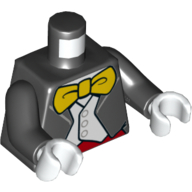 Lego Torso Jacket Formal with White Vest, White Shirt and Large Yellow Bow Tie Print, Black Arms, White Hands / Black