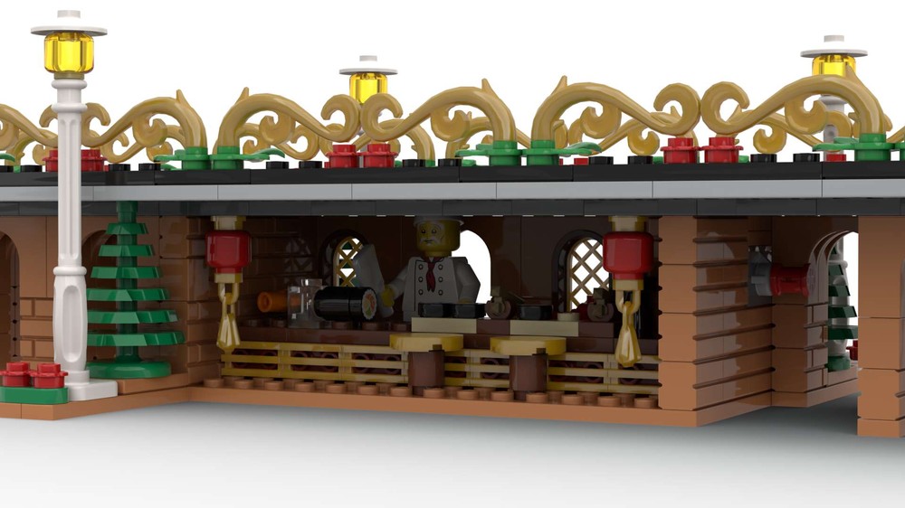 Lego Christmas railway viaduct - sushi restaurant