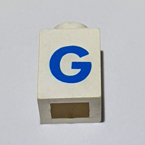 Lego Brick 1 x 1 with Blue 'G' Print (Bold Font) / White
