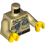 Lego Torso Shirt with Pockets, Silver Radio and Police Badge, Brown Belt with Canteen and Phone Print, Tan Arms, Yellow Hands / Tan