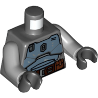 Lego Torso Armor, Sand Blue Plates, Dark Brown Belt with Pouches Print, Light Bluish Gray Arms, Black Hands / Dark Bluish Gray