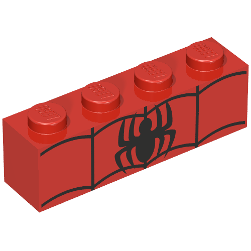 Lego Brick 1 x 4 with Black Spider Print (Spiderman) / Red