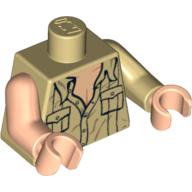 Lego Torso, Odd Arms, Shirt with Pockets Print, Left Tan Arm, Right Light Nougat Arm, Light Nougat Hands / Tan