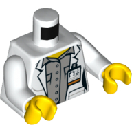 Lego Torso Lab Coat, Id Card, Light Grey Shirt, Buttons Print, White Arms, Yellow Hands / White