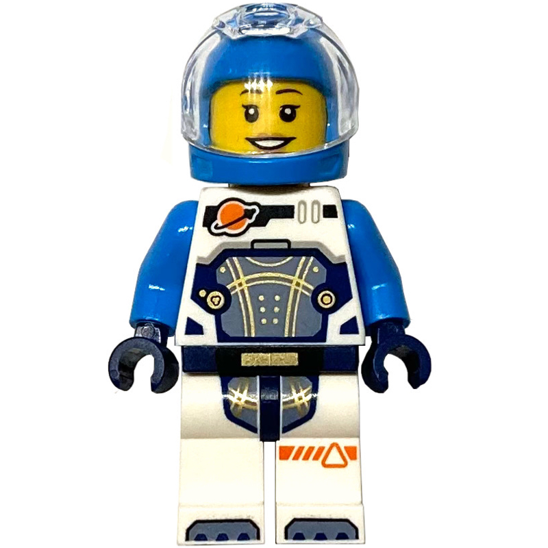 Lego Astronaut, White and Dark Blue Spacesuit, Dark Azure Helmet, Earpiece