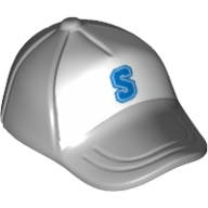 Lego Hat / Cap Short Curved Bill with Seams on Peak and Button on Top and Blue 'S' on White Print