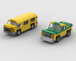 Tri-Section School Bus and Muscle Car